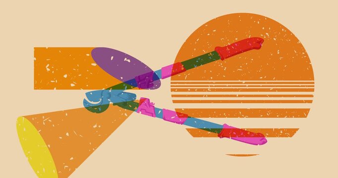 Risograph Wire cutter with geometric shapes animation. Moving object in trendy riso graph design video.