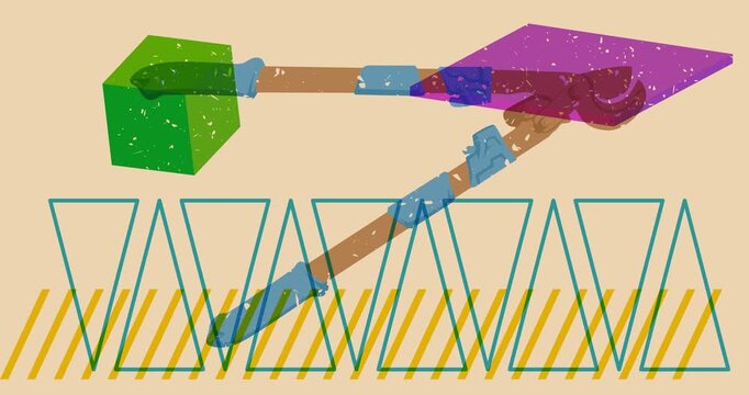 Risograph Wire cutter with geometric shapes animation. Moving object in trendy riso graph design video.