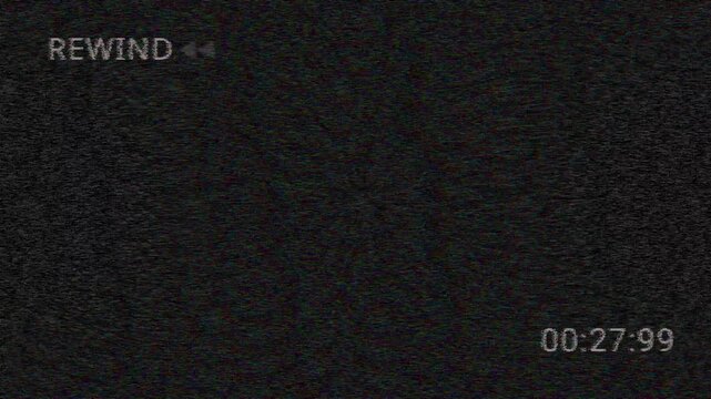 Raw Vintage VHS defects noise and tracking glitch. 4K analog rewind arrows with CRT scanlines. Premium cinematic signal interference for retro VFX