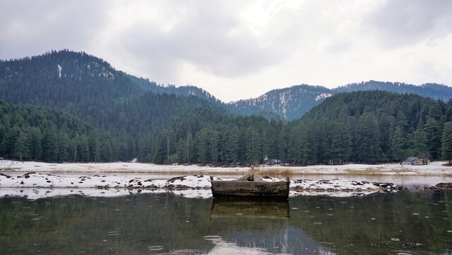 Khajjiar Lake with frozen ice located at Himachal Pradesh Chamba district also called as Mini Switzerland of India