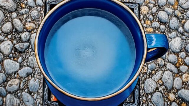 Empty blue mug on a textured surface