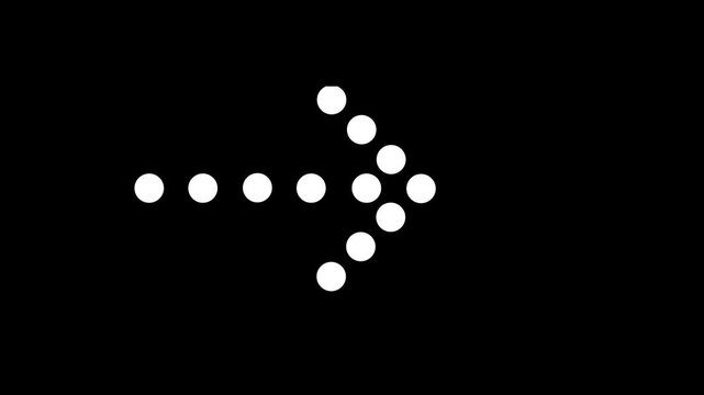 White dotted arrow pointing right on a black background direction forward