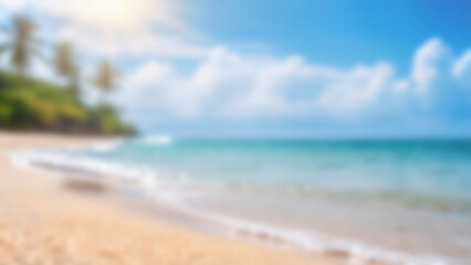tropical beach with blue sky and clouds blur background