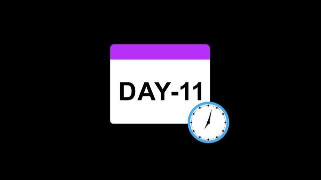 Day 11 countdown calendar with clock animation on black background