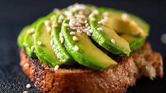 Toasted bread topped with sliced green fruit and seeds