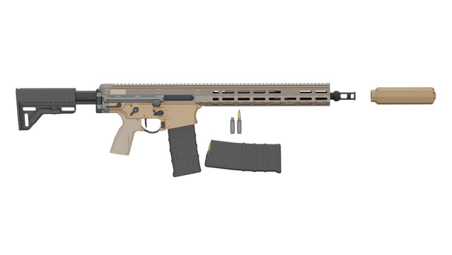 Low poly fn iws model with magazine and bullets on plain background