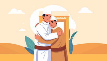 Illustration of Couple Hugging in Front Doorway.