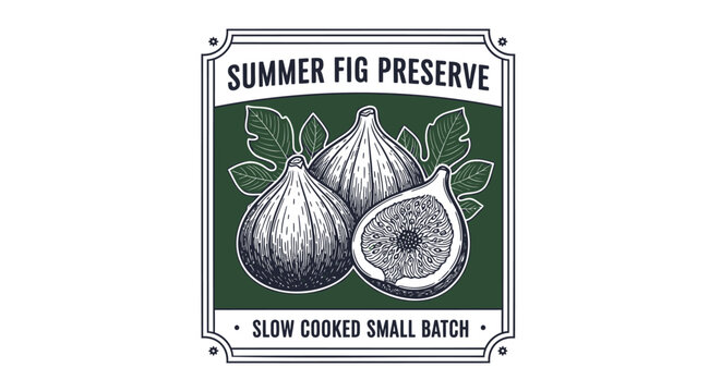 Vector illustration of summer fig preserve label with figs