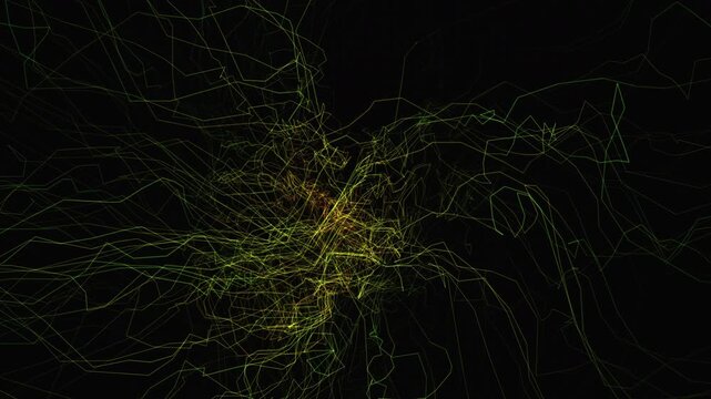 Thousands of translucent fiber optic capillaries twist organically, routing cyan and magenta glowing data packets through a dark 3D void. Perfect for 5G and telecom brand films or tech backgrounds.