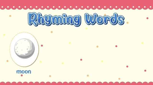 Educational Rhyming Words Animation with Moon Spoon Balloon and Raccoon