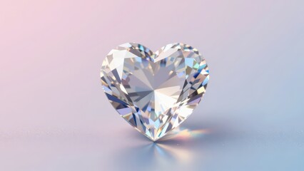 Fototapeta premium Heart-Shaped Diamond Gemstone in 3D Rendering, Clear and Sparkling Faceted Diamond Cut