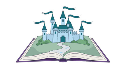 Whimsical Fairytale Castle Illustration Emerging from an Open Storybook © StockStudio
