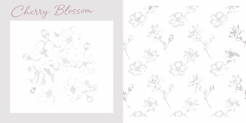 Obraz premium Delicate cherry blossom floral pattern on a white background