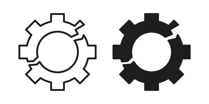 Broken gear icon symbol, logo illustration. Vector graphics web design.