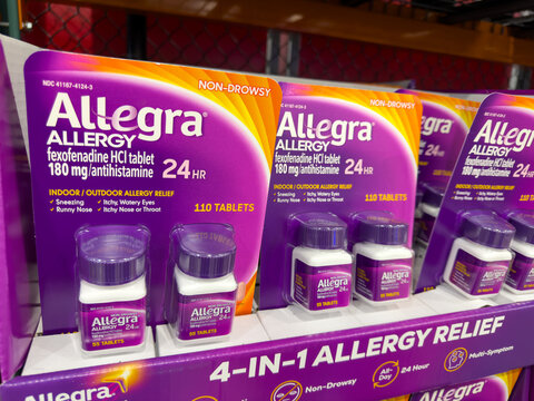 Allegra Allergy 24HR Antihistamine Tablets Display Costco Pharmacy Aisle