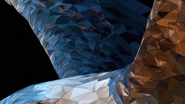 Geometric bird of prey in flight with sharp angles and detailed feathers