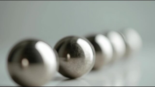 A precise arrangement of polished metallic spheres creating a sense of order and smooth motion, symbolizing balance, progress, and fundamental principles