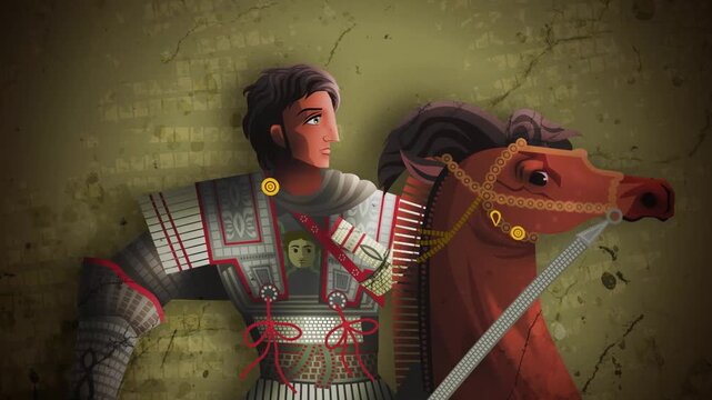 great macedonian conqueror riding a horse