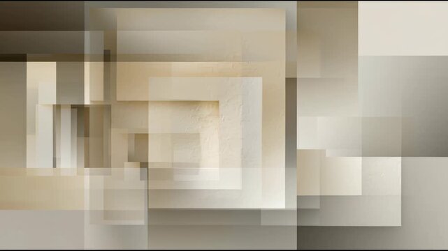 Abstract geometric composition with overlapping translucent squares in warm neutral tones creating a dynamic visual texture background for modern designs and digital displays