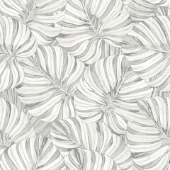 Monstera leaf pattern a grayscale tropical foliage seamless design © Anik