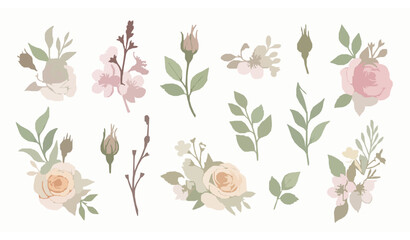 Peony sunflower lavender watercolor floral set big collection for textile and greeting card design © MstBabli