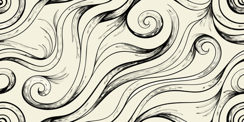 Fototapeta premium Abstract swirls and curves create a seamless black and white pattern