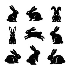 Obraz premium Black silhouettes of multiple rabbits.