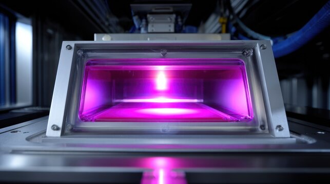 Specialized imaging system recording plasma experiment data within a fusion reactor tritium breeding blanket prototype under strict radioactive containment.