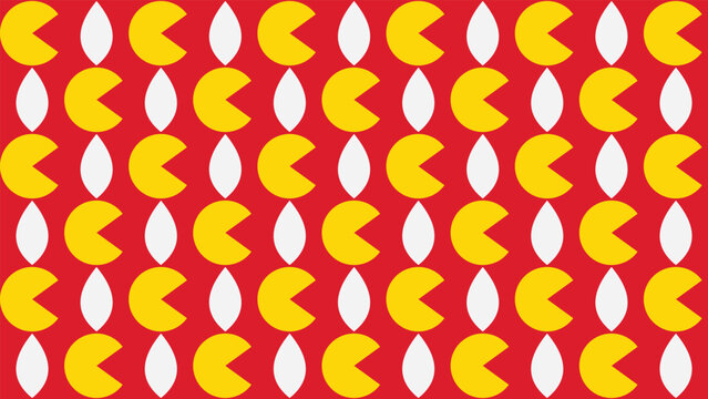 Pacman pattern with yellow characters and white ovals. Perfect for retrothemed designs, arcaderelated projects, and video game graphics.