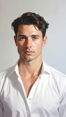 Fototapeta premium A man in a white shirt against a gray background