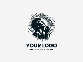 Fototapeta premium Monochromatic logo design featuring a stylized gorilla head with sunburst effect on a clean white background for branding purposes.