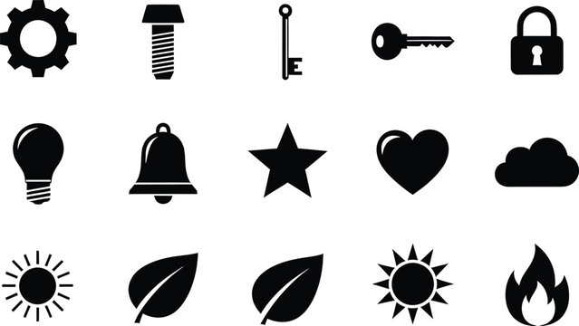 A collection of fifteen diverse black silhouette icons arranged in a grid pattern on white background