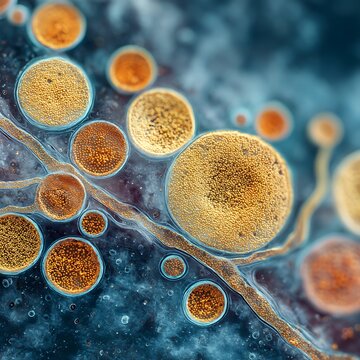 fungal infection on cat skin, dermatophyte hyphae and spores on feline epidermis,