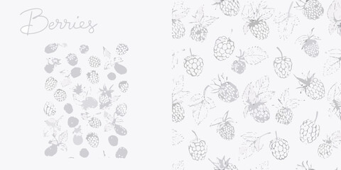Sketch illustration of various berries in a repeating pattern © Ankan