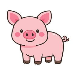 Fototapeta premium Simple cute vector of a little pig with soft shapes and minimal details, creating an adorable and playful look perfect for kids themes, stickers, and fun creative designs.