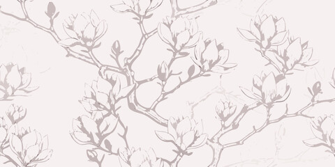 Delicate magnolia branches and blossoms in a repeating pattern © Ankan