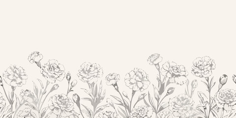 Delicate floral arrangement featuring sketched carnations in a seamless pattern © Ankan