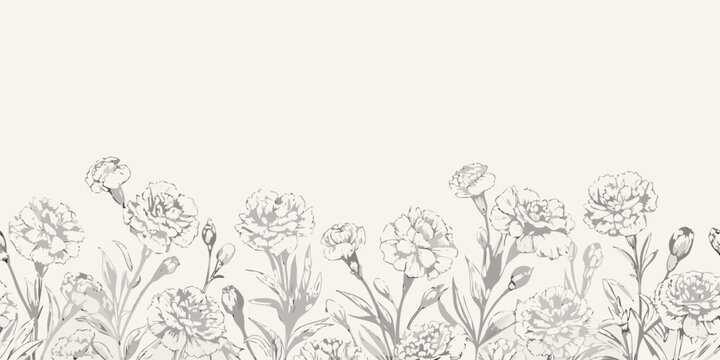 Delicate floral arrangement featuring sketched carnations in a seamless pattern