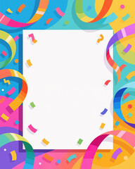 Obraz premium Vibrant illustration of a festive frame, perfect for a birthday or celebration, featuring a playful style and a bright, multicolored background with swirling shapes.