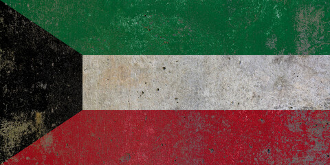 Kuwait national flag painted on textured wall mural background © Cristian Valderas