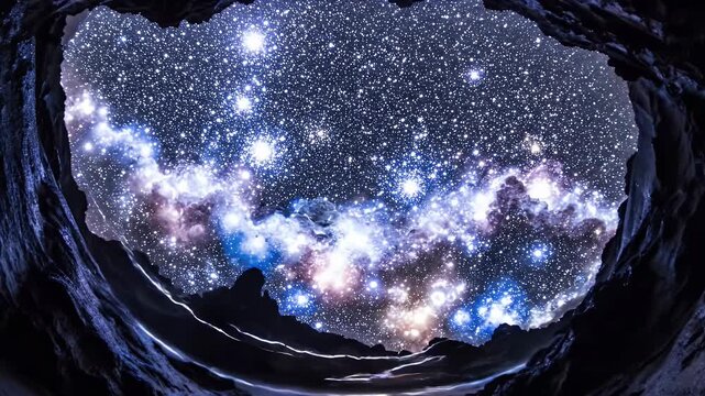 Cavern opening revealing a stunning starry night sky