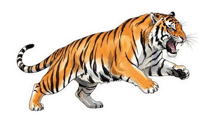 Obraz premium Fierce Tiger Illustration in Action with Striking Orange Stripes
