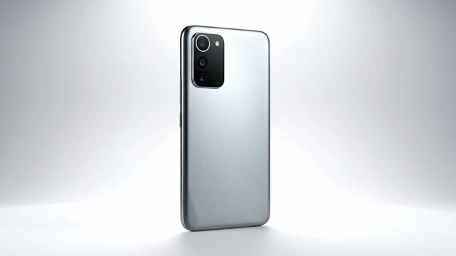 Sleek smartphone silver color modern design with rear camera technology, mobile minimalistic isolated reflective surface, contemporary gadget vertical orientation, digital communication device