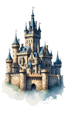 Fototapeta premium Enchanting Fairy Tale Castle with Turrets and Blue Roofs