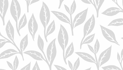 Fototapeta premium Green Tea Seamless Pattern Design. Tea Leaf Repeating Background Illustration. Hand Drawn Botanical Style. Organic Herbal Texture Pattern. Background For Packaging Textile.