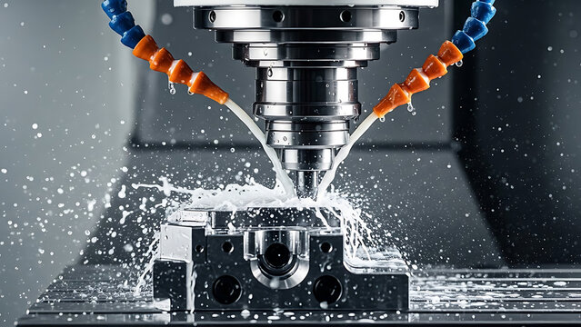 Precision machining process using a CNC milling machine with coolant lubrication for accurate metal fabrication