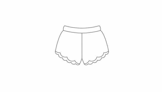 Simple Outline Drawing of Scalloped Hem Shorts on White Background
