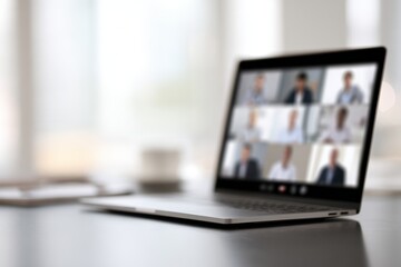 Fototapeta premium business team participating in remote online meeting with laptop and video call interface