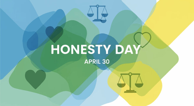 Honesty day april 30th celebration with scales heart symbol on colorful background