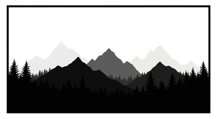 Dramatic mountain range landscape with trees on transparent background silhouette © MD
